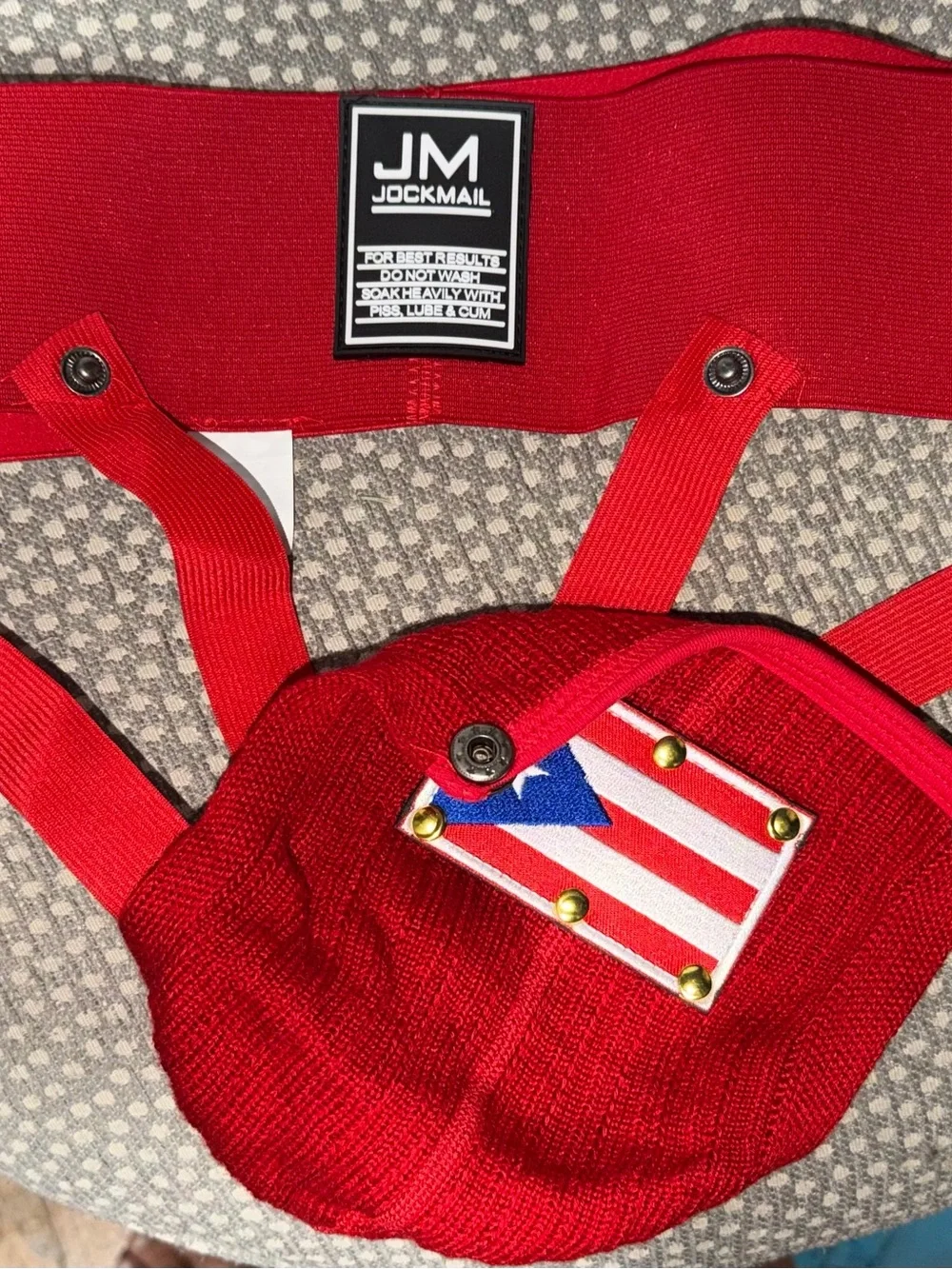 Red Men’s Jockstrap with Puerto Rico Flag M
